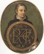 Self-Portrait Holding a Medallion with the Letters of her Father s Name,